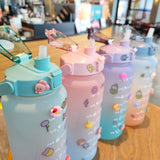 Maxbell 2L Motivational Water Bottle with Time Marker for Outdoor Sports Pink