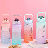 Maxbell 2L Portable Large Capacity Water Bottle Time Marker Leak Proof Cup Pink