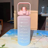 Maxbell 2L Portable Large Capacity Water Bottle Time Marker Leak Proof Cup Pink