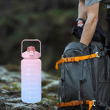 Maxbell 2L Portable Large Capacity Water Bottle Time Marker Leak Proof Cup Pink