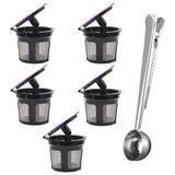 Maxbell 5x Reusable Coffee Filter Cups for 2.0 1.0 Coffee Maker Black+Clip Spoon