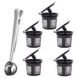 Maxbell 5x Reusable Coffee Filter Cups for 2.0 1.0 Coffee Maker Black+Clip Spoon