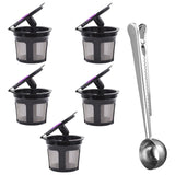 Maxbell 5x Reusable Coffee Filter Cups for 2.0 1.0 Coffee Maker Black+Clip Spoon