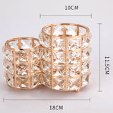 Maxbell Crystal Makeup Brush Holder 2 Compartments Bucket for Dresser Organizer gold