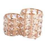 Maxbell Crystal Makeup Brush Holder 2 Compartments Bucket for Dresser Organizer gold