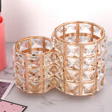 Maxbell Crystal Makeup Brush Holder 2 Compartments Bucket for Dresser Organizer gold