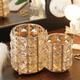 Maxbell Crystal Makeup Brush Holder 2 Compartments Bucket for Dresser Organizer gold