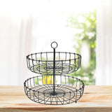 Maxbell 2 Tier Fruit Basket Bowl Organizer Storage Tray Tiered Stand Holder Home round black