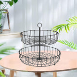 Maxbell 2 Tier Fruit Basket Bowl Organizer Storage Tray Tiered Stand Holder Home round black