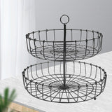 Maxbell 2 Tier Fruit Basket Bowl Organizer Storage Tray Tiered Stand Holder Home round black