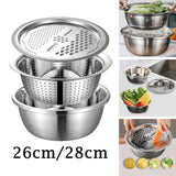 Maxbell Stainless Steel Grater Basin Kit 3 in 1 Multifunctional Salad Bowl 26cm