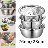 Maxbell Stainless Steel Grater Basin Kit 3 in 1 Multifunctional Salad Bowl 26cm