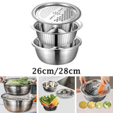 Maxbell Stainless Steel Grater Basin Kit 3 in 1 Multifunctional Salad Bowl 26cm