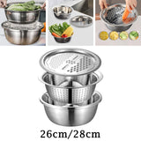 Maxbell Stainless Steel Grater Basin Kit 3 in 1 Multifunctional Salad Bowl 26cm