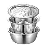 Maxbell Stainless Steel Grater Basin Kit 3 in 1 Multifunctional Salad Bowl 26cm