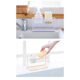 Maxbell Kitchen Sponge Holder Length Drainer with Drain Tray for Countertop  White