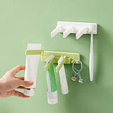 Maxbell Self Adhesive Toothpaste Squeezer Dispenser 2 Toothbrush Organizer Hanger White