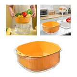 Maxbell Fruit Drain Basket Basin Colander Bowl with Handles for Vegetable Rice Yellow