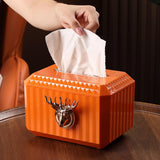 Maxbell Napkin Paper Holder Deer Head Sculpture Tissue Box for Countertop Orange