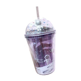 Maxbell Creative Water Cup Tumbler Smoothie Cup Cold Drink Cup with Lid and Straw Purple 17.6cmx10.2cm