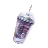 Maxbell Creative Water Cup Tumbler Smoothie Cup Cold Drink Cup with Lid and Straw Purple 17.6cmx10.2cm