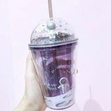 Maxbell Creative Water Cup Tumbler Smoothie Cup Cold Drink Cup with Lid and Straw Purple 17.6cmx10.2cm