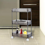 Maxbell 3 Tier Rolling Storage cart Roller Rack for Kitchen Bedroom Hallway black