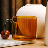 Maxbell milk Tea Cup with Handle Heat Resistance for Office Flower Tea Cereal Orange