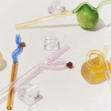 Maxbell Reusable Drinking Straws Long Glass Staw for Smoothies  Yellow and Pink