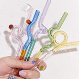 Maxbell Reusable Drinking Straws Long Glass Staw for Smoothies  Yellow and Pink