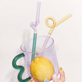 Maxbell Reusable Drinking Straws Long Glass Staw for Smoothies  Yellow and Pink