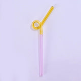 Maxbell Reusable Drinking Straws Long Glass Staw for Smoothies  Yellow and Pink