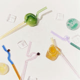 Maxbell Reusable Drinking Straws Long Glass Staw for Smoothies  Green and Yellow