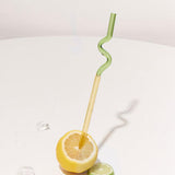 Maxbell Reusable Drinking Straws Long Glass Staw for Smoothies  Green and Yellow