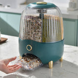 Maxbell 6 Compartment Rotary Rice Dispenser Dry Food Storage Containers Storage Box Green