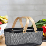 Maxbell Metal Hollow Picnic Basket Hollow Out Basket for Travel Dessert Dining Room Black