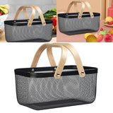 Maxbell Metal Hollow Picnic Basket Hollow Out Basket for Travel Dessert Dining Room Black