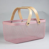 Maxbell Metal Hollow Picnic Basket Hollow Out Basket for Travel Dessert Dining Room Pink