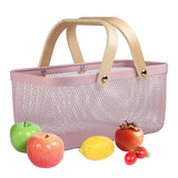 Maxbell Metal Hollow Picnic Basket Hollow Out Basket for Travel Dessert Dining Room Pink