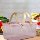 Maxbell Metal Hollow Picnic Basket Hollow Out Basket for Travel Dessert Dining Room Pink