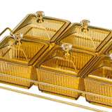 Maxbell Caddy Serving Platter 6 Bowls with Lid Storage Container for Wedding Salad Golden Clear Lids