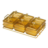 Maxbell Caddy Serving Platter 6 Bowls with Lid Storage Container for Wedding Salad Golden Clear Lids