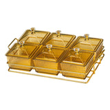 Maxbell Caddy Serving Platter 6 Bowls with Lid Storage Container for Wedding Salad Golden Clear Lids