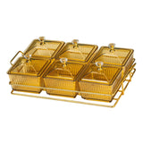 Maxbell Caddy Serving Platter 6 Bowls with Lid Storage Container for Wedding Salad Golden Clear Lids