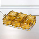 Maxbell Caddy Serving Platter 6 Bowls with Lid Storage Container for Wedding Salad Golden Clear Lids