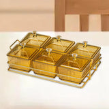 Maxbell Caddy Serving Platter 6 Bowls with Lid Storage Container for Wedding Salad Golden Clear Lids