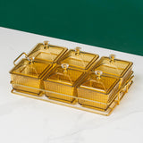 Maxbell Caddy Serving Platter 6 Bowls with Lid Storage Container for Wedding Salad Golden Clear Lids