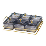 Maxbell Caddy Serving Platter 6 Bowls with Lid Storage Container for Wedding Salad Gray Clear Lids