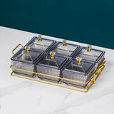 Maxbell Caddy Serving Platter 6 Bowls with Lid Storage Container for Wedding Salad Gray Clear Lids