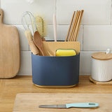 Maxbell Chopstick Storage Holder Cutlery Drain Rack for Kitchen Countertop Cutlery Dark Blue